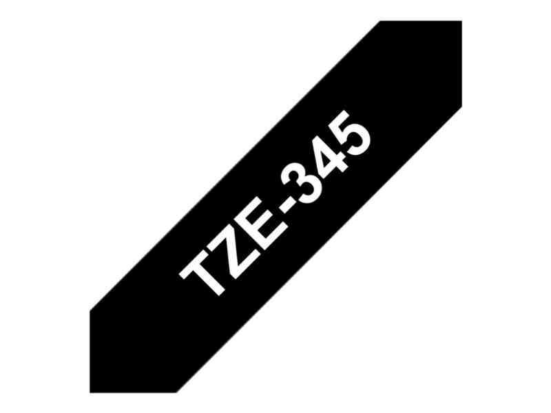 Brother Tze-345 - Hvid på sort 18 mm x 8 m etiketter