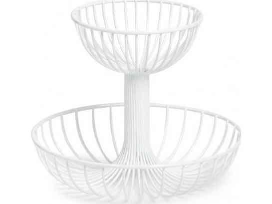 Zeller 2-Etagers Frugtkurv i Metal - Hvid 23,5 Cm