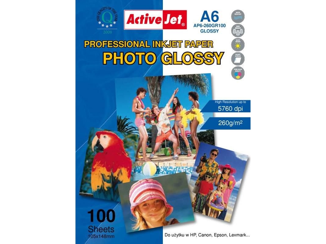 Activejet A6 Fotopapir, Hvid, Glans, 260 g/m² - TILBUD!