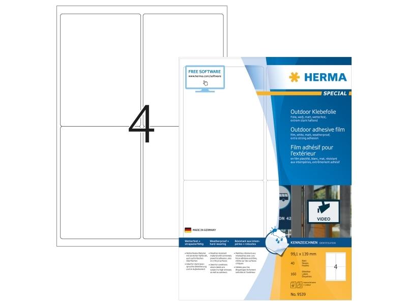 Herma 9539 Mat A4 Laseretiketter i Hvid Polyethylen