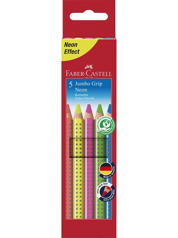Faber Castell - Neonfarvede Jumbo Grip Farveblyanter (5 stk)