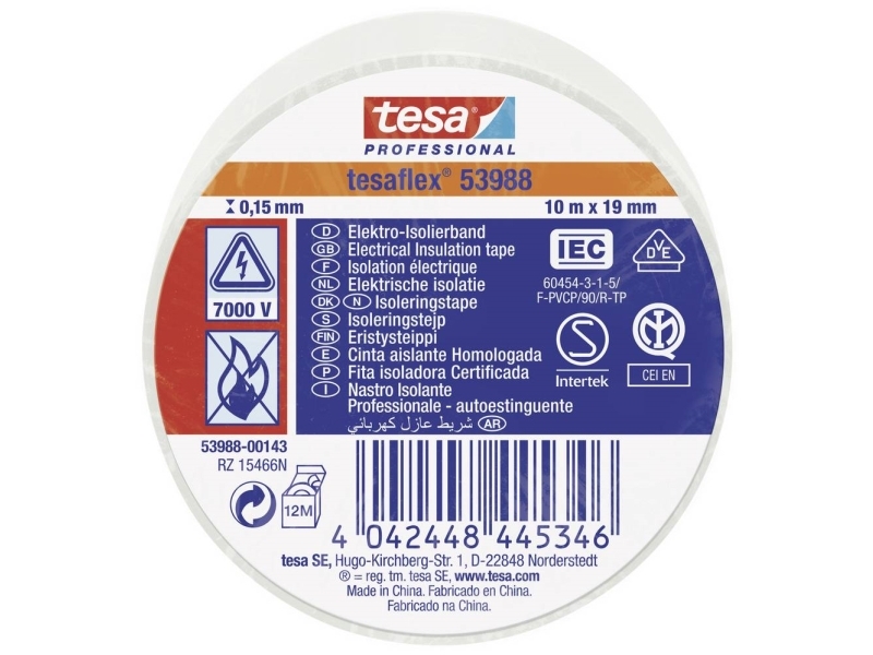 Tesa Flex Isoleringstape Hvid 10 m - PVC til Kabler