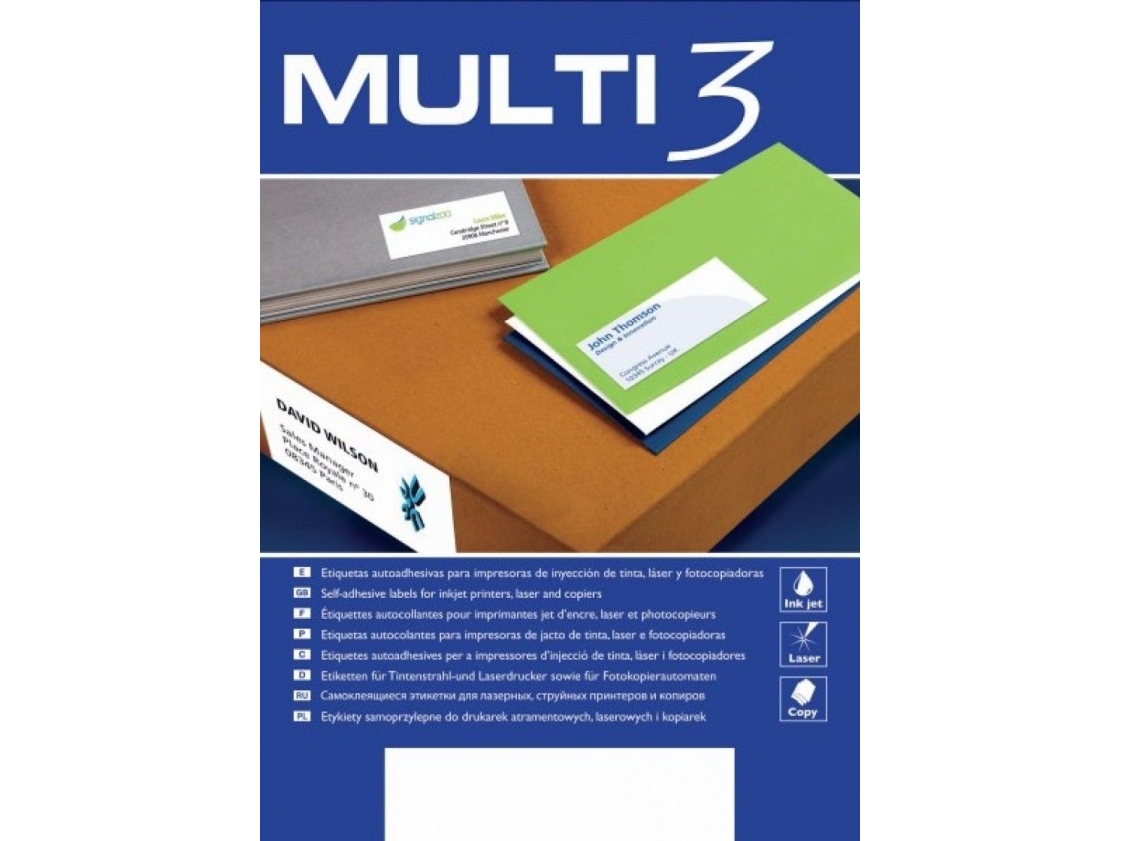 Multi 3 Rektangulære Universaletiketter, Hvide, 100 stk.