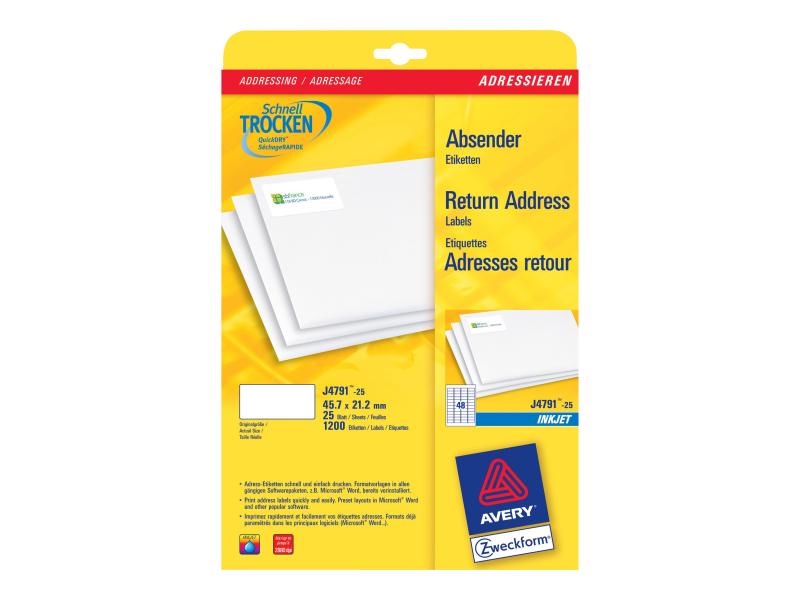 Avery Zweckform J4791 - Hvide Etiketter med Afsenderadresse