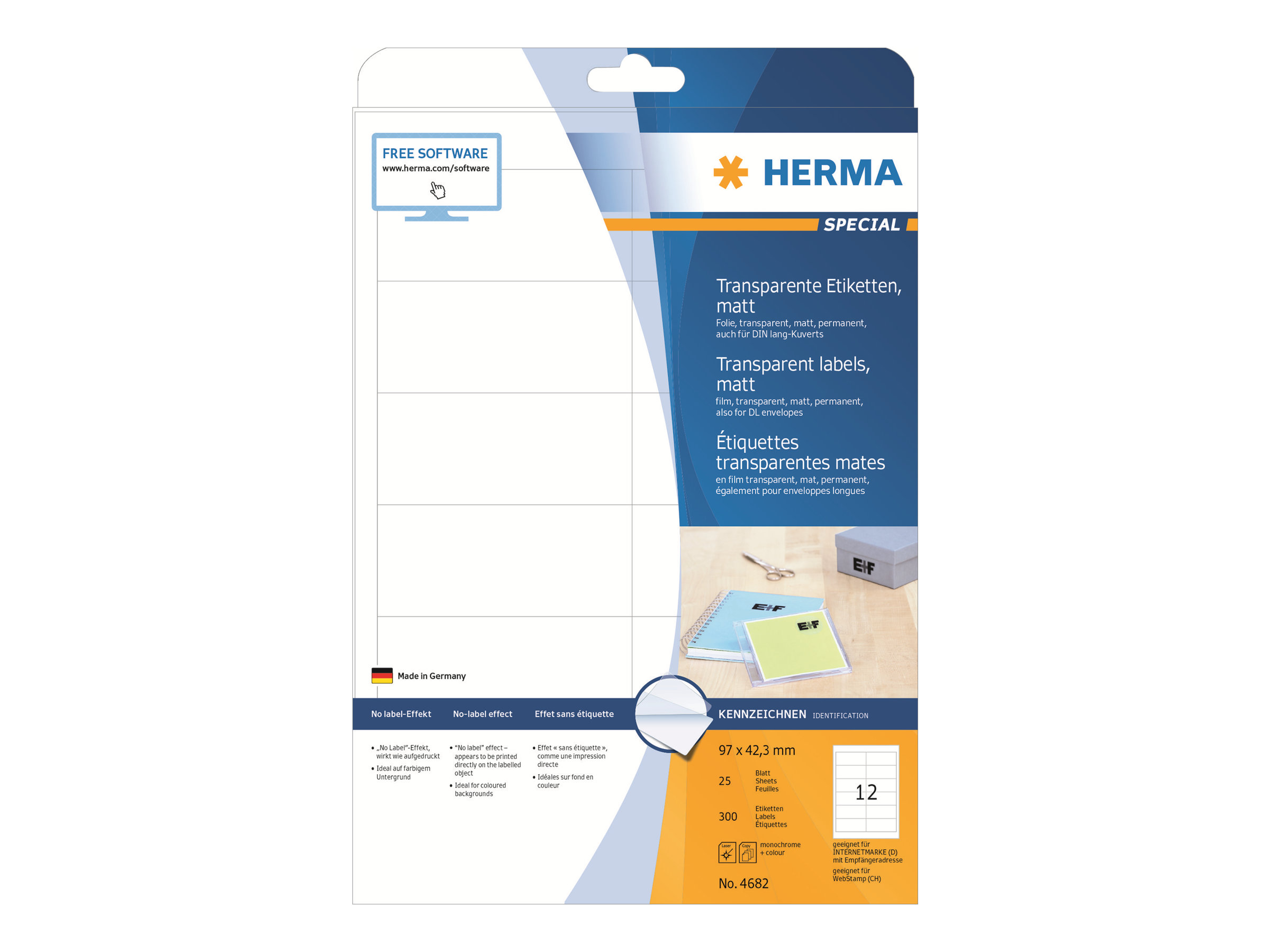Herma Special Etiketter 97x42,3 mm - Mat Gennemsigtig - 300 stk.