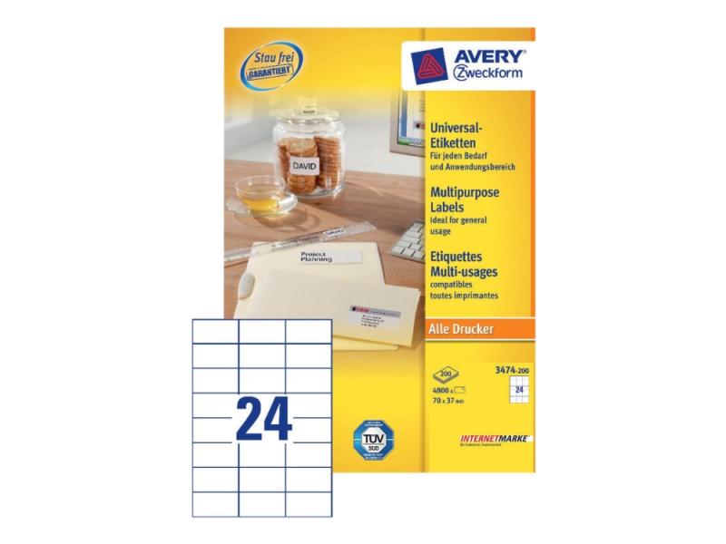 Avery Zweckform Universal Etiketter - Hvid 37x70 mm (200 ark)