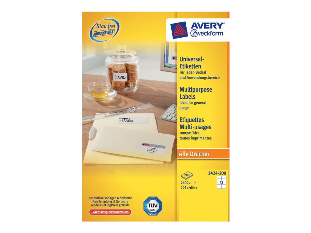 Avery Zweckform 3424 - Hvide Etiketter 48 x 105 mm - 2400 stk.