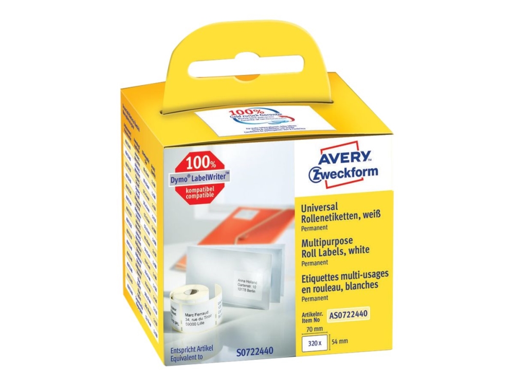 Avery Zweckform - Papir - Permanent Klæbemiddel - Hvid - 54 X 70 Mm 320 Etikette(R) (1 Rulle(R) X 320) Etiketter