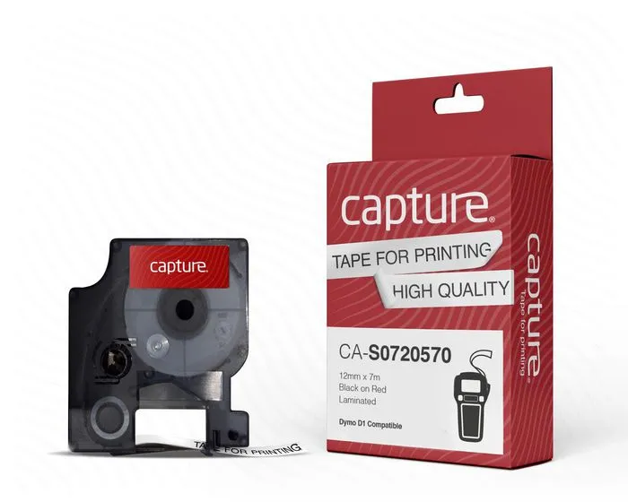 Capture 12Mm X 7M Black On Red Tape. Dymo D1 Compatible.