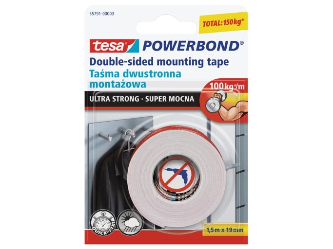 Tesa Powerbond Dobbeltklæbende 1,5 M 19 Mm Monteringstape (H5579103)