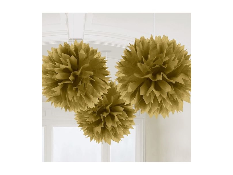 Papir Pomponer Guld, 3 Stk