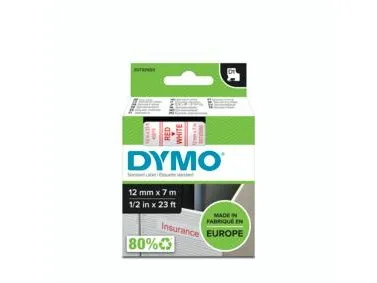 Teksttape, Dymo D1, 12 Mm, Rød/Hvid