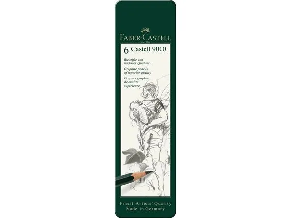 Faber-Castell Castell 9000 - Blyant - Grafit - 2B, 4B, 6B, 8B, B, Hb (Pakke Med 6)