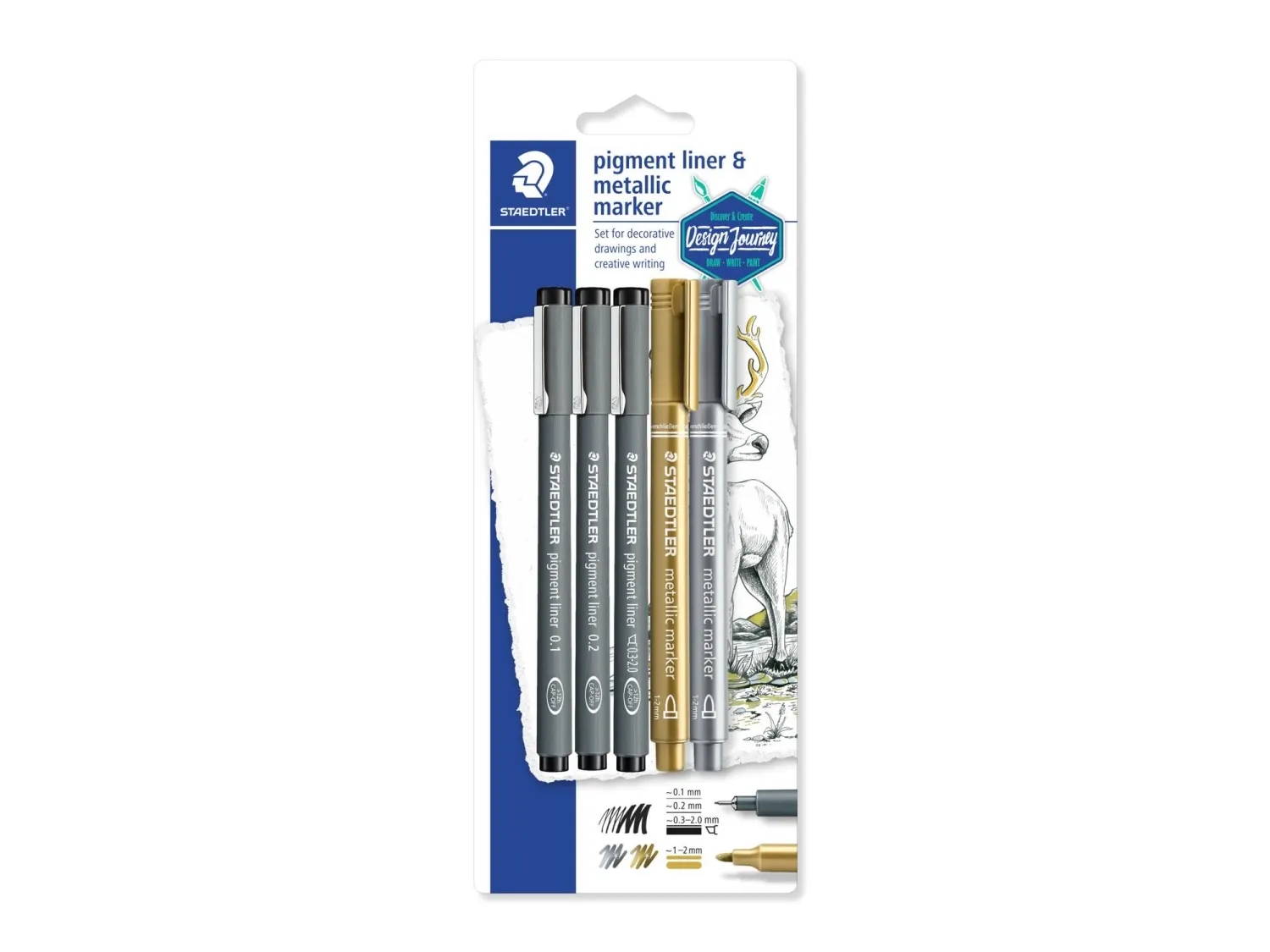 Staedtler Fineliner Pigmentliner Og Metalic Marker Sølv/Guld (Sæt Med 3+2)