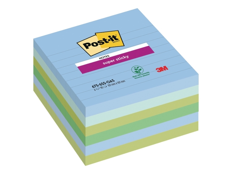 Post-It Super Sticky Notes Oasis, 101 X 101 Mm, Pakke A 6 Stk