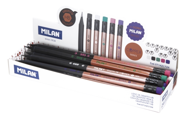 Milan Copper Hb-Blyanter Med Viskelæder 24 Stk Display
