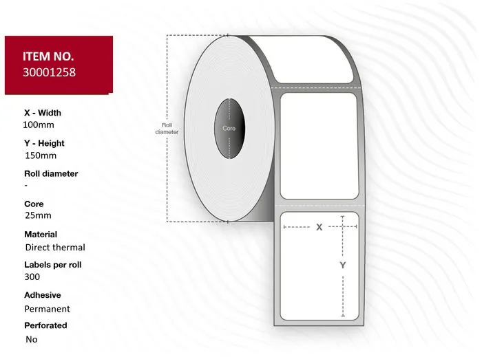 Capture Label 100X150 Mm - Core Ø25. White. Eco. Dt. Permanent. 300 Labels Per Roll. 12 Rolls Per Box