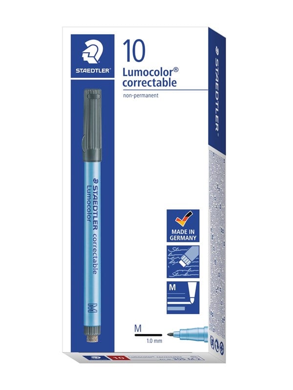 Staedtler LUMOCOLOR CORRECTABLE M 1,0mm rød, ÆSKE 10 STK