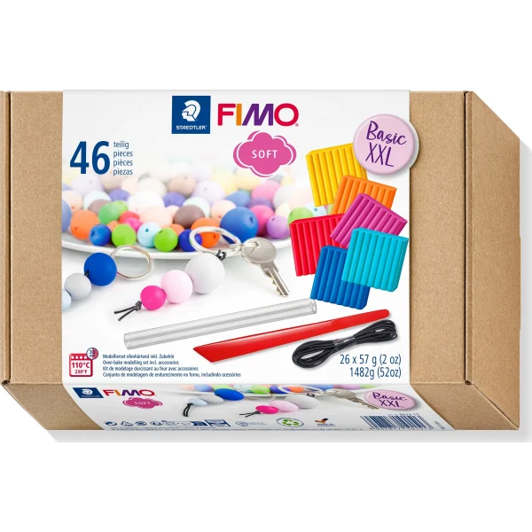 Staedtler FIMO modelleringsler Soft Basis XXL m/værktøj , 46 dele